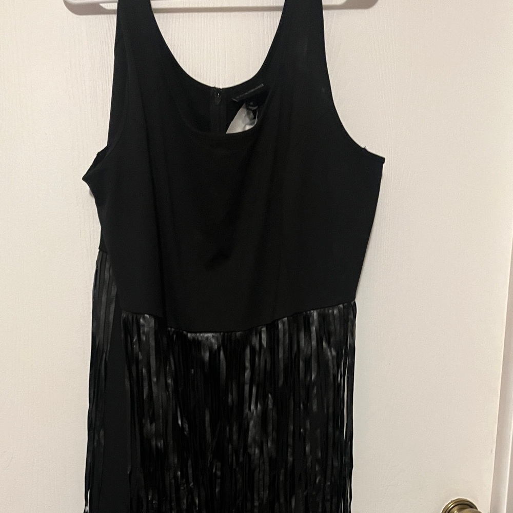 NWT black dress with fun faux leather fringe by Lane Bryant, size 24